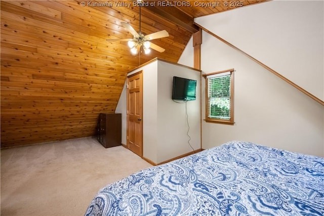 180 Tryphenia Rd, Hurricane, WV 25526 - bedroom with vaulted ceiling, wooden ceiling, light colored carpet, and ceiling fan