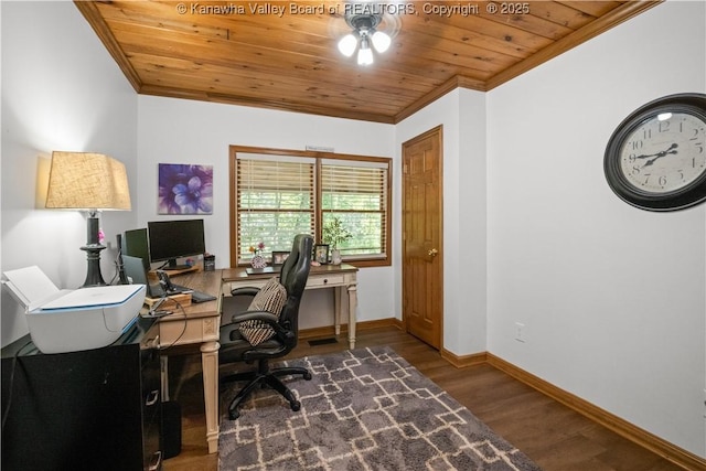 180 Tryphenia Rd, Hurricane, WV 25526 - office space featuring crown molding, wood ceiling, and wood finished floors