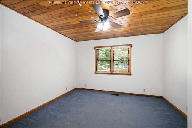 180 Tryphenia Rd, Hurricane, WV 25526 - spare room featuring wooden ceiling, carpet, and ceiling fan