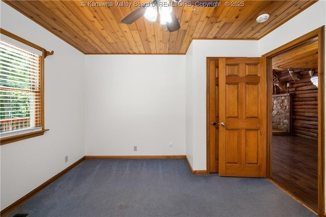 180 Tryphenia Rd, Hurricane, WV 25526 - carpeted empty room with ceiling fan, wood ceiling, and a smoke detector