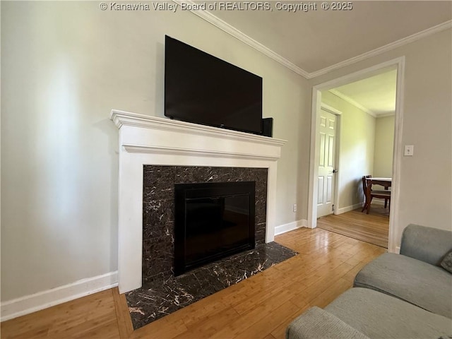 1206 Central Ave, Saint Albans, WV 25177 - living room with wood-type flooring, a high end fireplace, and crown molding
