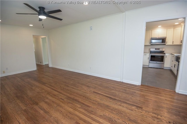 1516 Fenton Cir, Nitro, WV 25143 - unfurnished living room with a ceiling fan, dark wood-type flooring, and recessed lighting