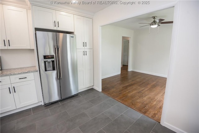 1516 Fenton Cir, Nitro, WV 25143 - kitchen featuring high end refrigerator, ceiling fan, white cabinets, and light stone counters