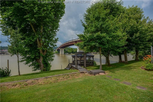 1516 Fenton Cir, Nitro, WV 25143 - view of grassy yard with a water view and boat lift