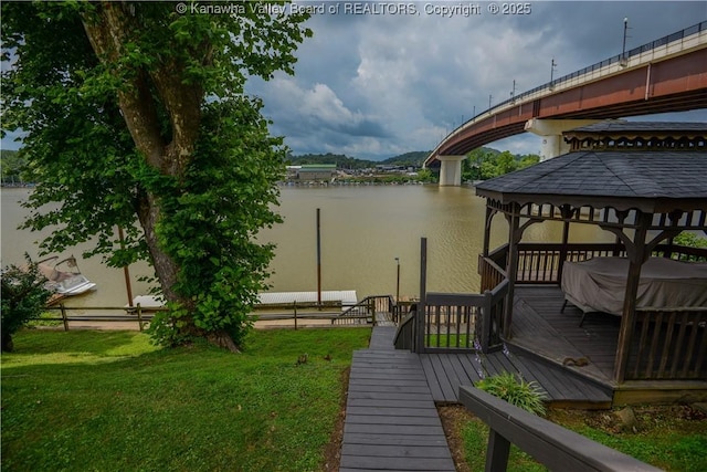 1516 Fenton Cir, Nitro, WV 25143 - dock featuring a water view, a yard, and a gazebo
