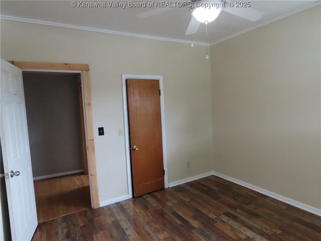 4808 Kentucky St, South Charleston, WV 25309 - unfurnished bedroom featuring ornamental molding, wood finished floors, and ceiling fan