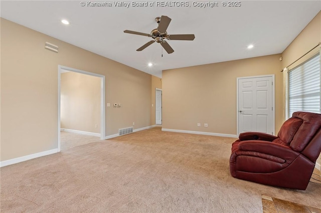 1155 Pike St, Milton, WV 25541 - sitting room with ceiling fan, light carpet, and recessed lighting