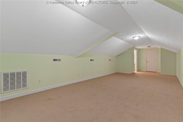1155 Pike St, Milton, WV 25541 - additional living space featuring a textured ceiling, light carpet, and lofted ceiling
