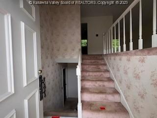 873 Woods Dr, Saint Albans, WV 25177 - stairs with wallpapered walls