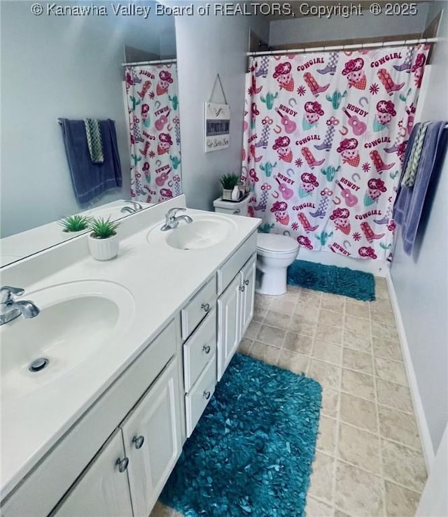 4052 Farmington Dr, Hurricane, WV 25526 - full bath featuring double vanity, a shower with curtain, and tile patterned flooring