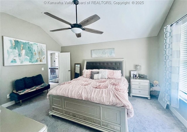 4052 Farmington Dr, Hurricane, WV 25526 - bedroom featuring carpet flooring, vaulted ceiling, multiple windows, and a ceiling fan