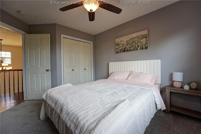 18 Long St, Winfield, WV 25213 - carpeted bedroom with a chandelier, a closet, and a ceiling fan