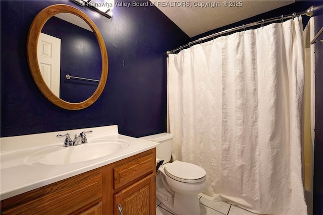 18 Long St, Winfield, WV 25213 - full bathroom with tile patterned flooring, vanity, a textured ceiling, and a shower with curtain