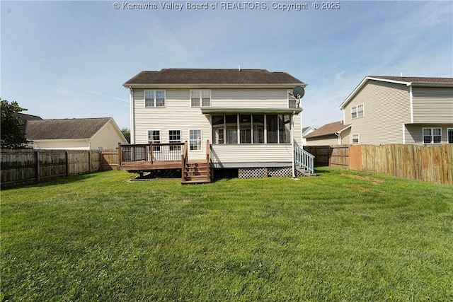 18 Long St, Winfield, WV 25213 - back of property featuring a sunroom, a fenced backyard, and a deck