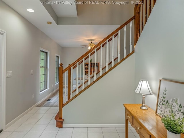 1437 Statts Mills Rd, Ripley, WV 25271 - stairway with a ceiling fan and recessed lighting