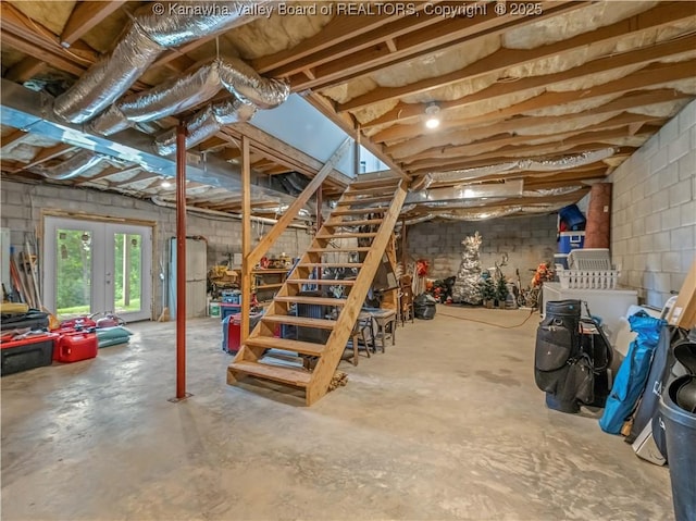 1437 Statts Mills Rd, Ripley, WV 25271 - basement featuring stairs and concrete block wall