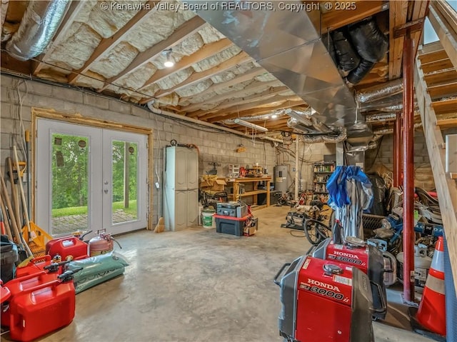 1437 Statts Mills Rd, Ripley, WV 25271 - garage featuring french doors and electric water heater