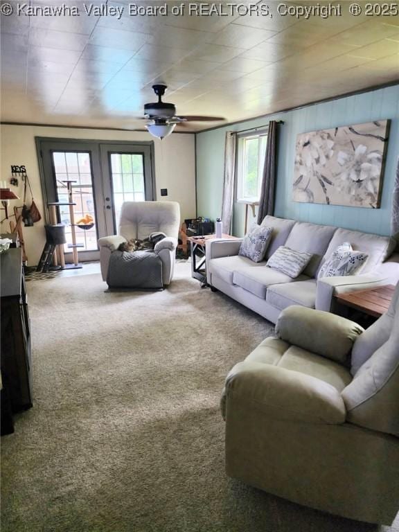 105 Franklin Ave, Saint Albans, WV 25177 - living area with a ceiling fan, carpet floors, healthy amount of natural light, and french doors