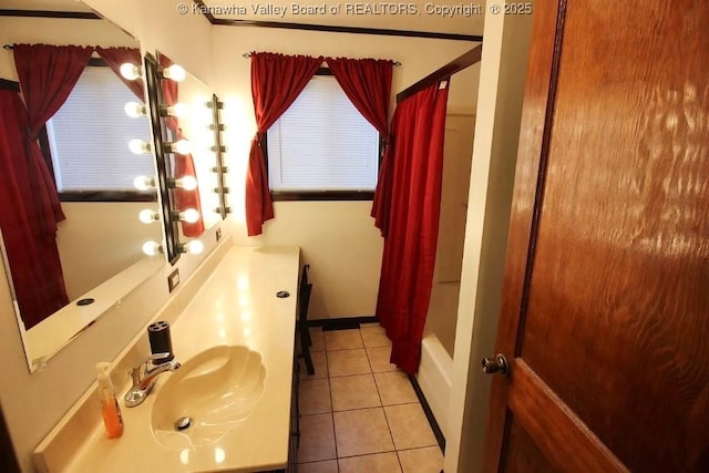 105 Franklin Ave, Saint Albans, WV 25177 - bathroom with tile patterned flooring, shower / bath combo, vanity, and crown molding
