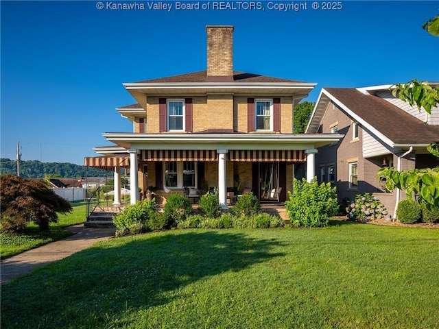 2961 Staunton Rd, Huntington, WV 25702 - back of property featuring a porch, a chimney, and brick siding