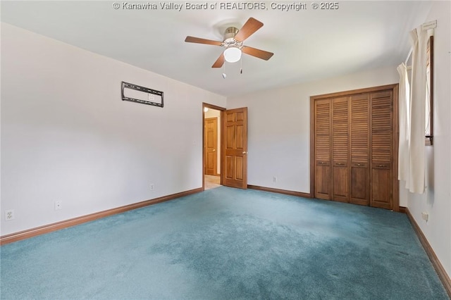 33 Shawnee Oaks Dr, Huntington, WV 25705 - unfurnished bedroom with carpet floors, a closet, and a ceiling fan