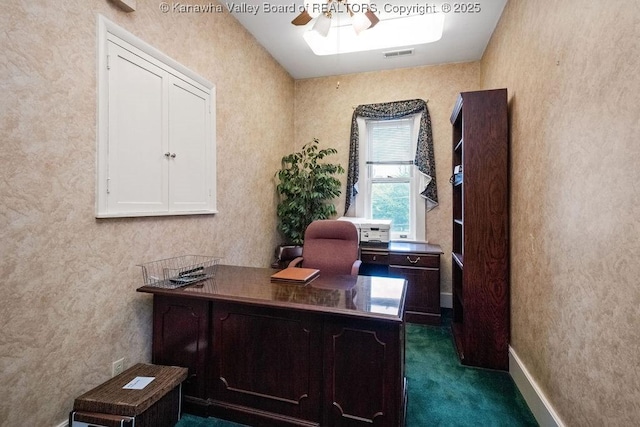 1598 Kanawha Blvd E, Charleston, WV 25311 - office area featuring a ceiling fan and dark colored carpet