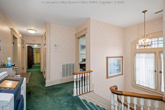 1598 Kanawha Blvd E, Charleston, WV 25311 - hallway with carpet flooring and a chandelier
