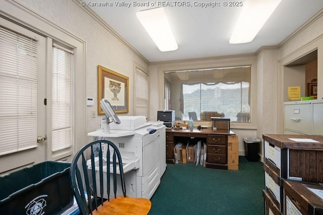 1598 Kanawha Blvd E, Charleston, WV 25311 - office area featuring crown molding, carpet floors, and washer / clothes dryer