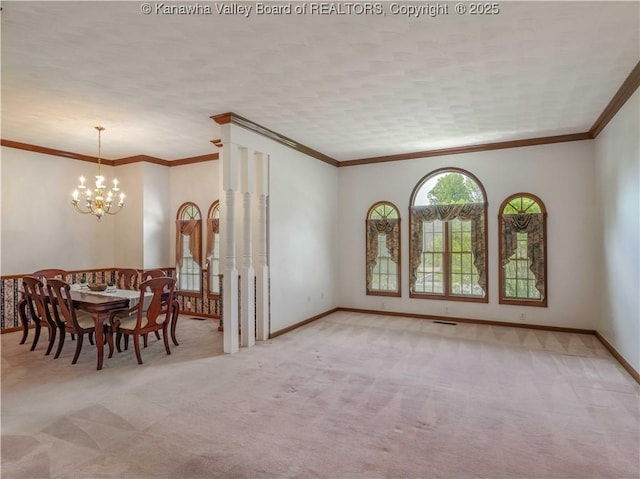 3710 Cambridge Cir, Hurricane, WV 25526 - carpeted dining area featuring a chandelier and crown molding