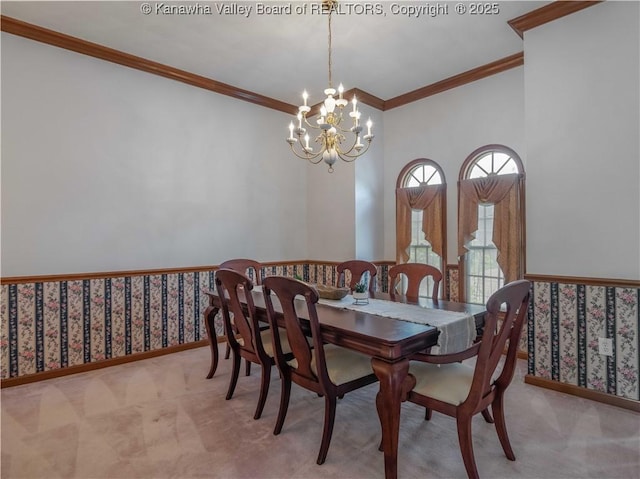 3710 Cambridge Cir, Hurricane, WV 25526 - carpeted dining space with a chandelier and ornamental molding