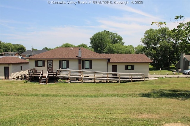 401 Green Acres Dr, Hurricane, WV 25526 - rear view of property with a lawn, a wooden deck, and roof with shingles