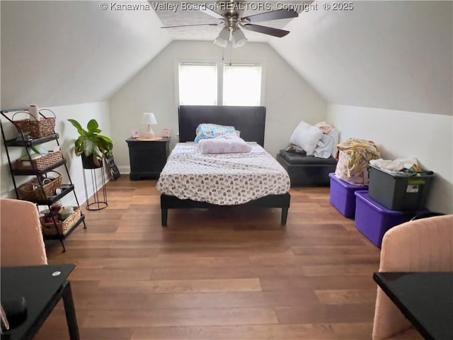 602 43rd St SE, Charleston, WV 25304 - bedroom with light wood-style floors, vaulted ceiling, and a ceiling fan