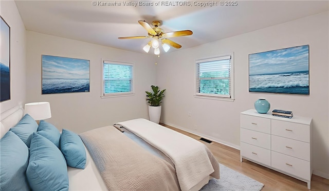 5490 Fisher Bowen Branch Rd, Wayne, WV 25570 - bedroom featuring multiple windows, light wood-style floors, and ceiling fan