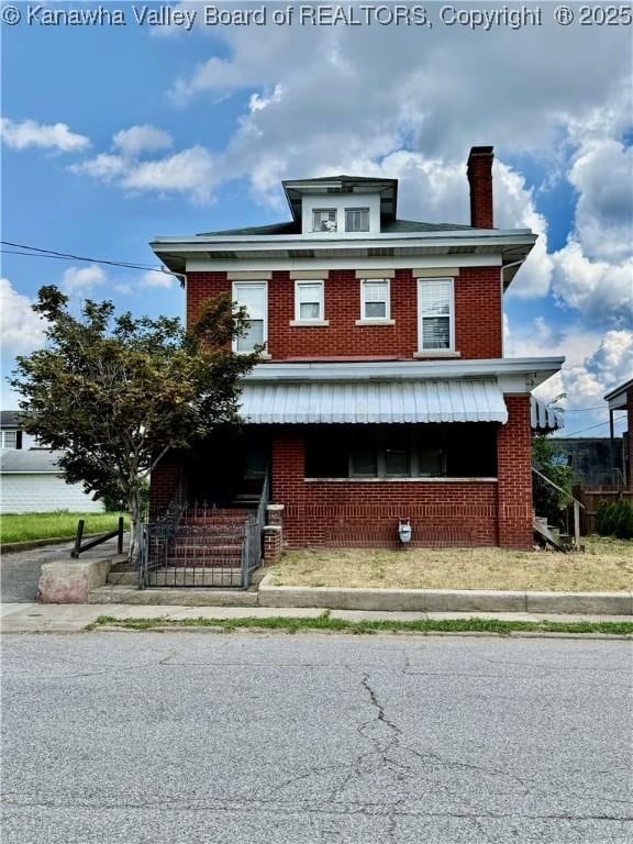 406 Elm St, Charleston, WV 25302 - traditional style home featuring brick siding, a chimney, and a porch