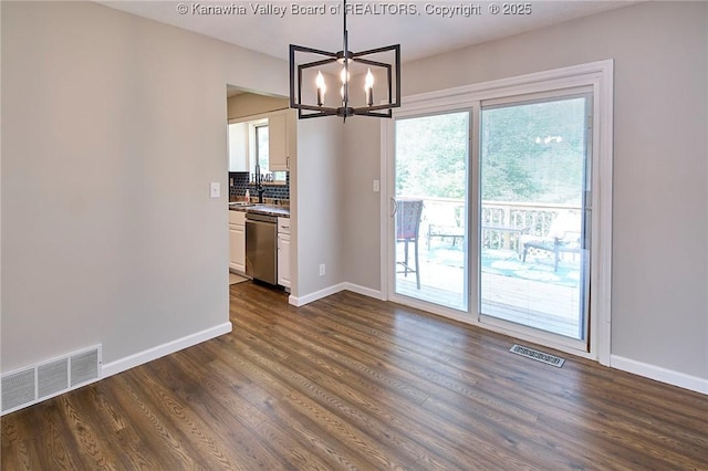 5301 Balsam Cir, Charleston, WV 25313 - unfurnished dining area with a chandelier and dark wood-style floors