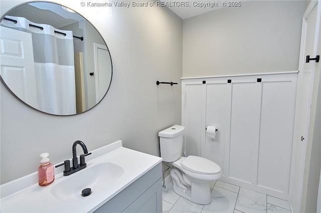 5301 Balsam Cir, Charleston, WV 25313 - full bathroom with marble finish floors, vanity, and a shower with shower curtain