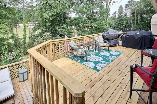 5301 Balsam Cir, Charleston, WV 25313 - wooden terrace featuring area for grilling and view of wooded area