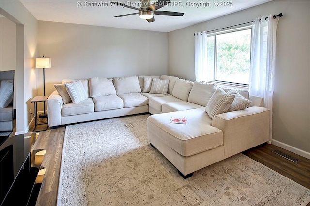 5301 Balsam Cir, Charleston, WV 25313 - living area featuring ceiling fan and wood finished floors