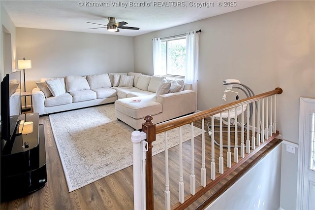 5301 Balsam Cir, Charleston, WV 25313 - living room featuring wood finished floors and ceiling fan