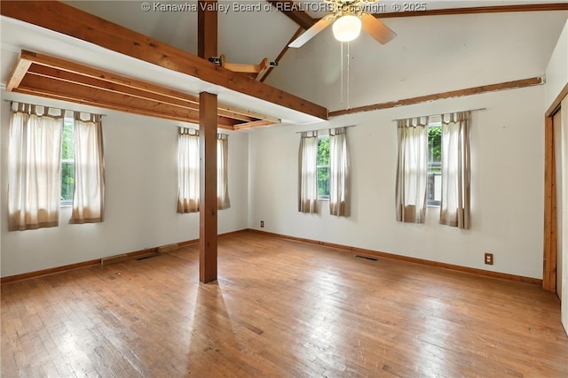 3223 Georges Dr, Saint Albans, WV 25177 - unfurnished room with ceiling fan, hardwood / wood-style flooring, beam ceiling, and high vaulted ceiling