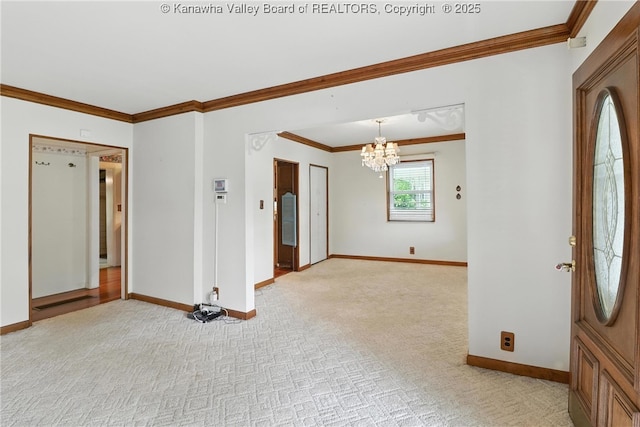 3223 Georges Dr, Saint Albans, WV 25177 - unfurnished room with light carpet, ornamental molding, and a chandelier