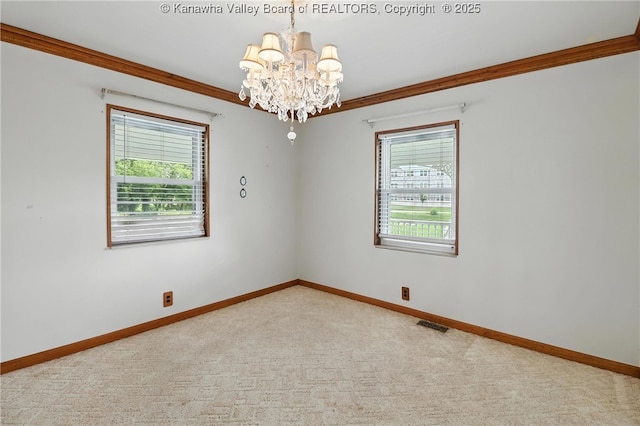 3223 Georges Dr, Saint Albans, WV 25177 - empty room featuring a chandelier, carpet, and ornamental molding