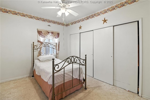 3223 Georges Dr, Saint Albans, WV 25177 - bedroom featuring a closet, light carpet, and a ceiling fan