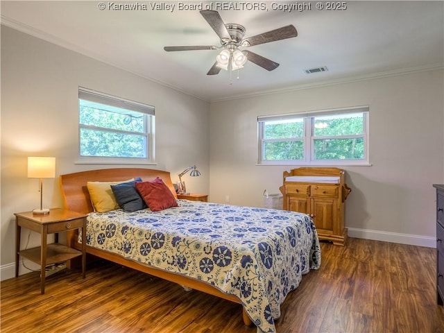 806 Whispering Way S, Charleston, WV 25303 - bedroom with wood finished floors, ornamental molding, and a ceiling fan