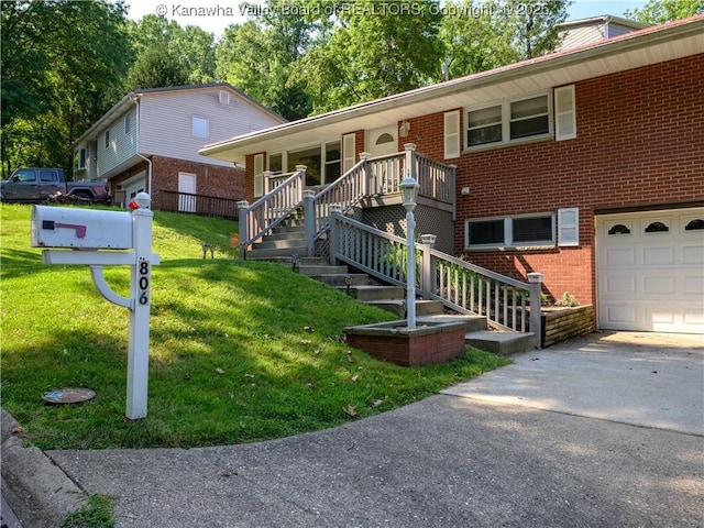 806 Whispering Way S, Charleston, WV 25303 - ranch-style house with brick siding, a front yard, driveway, a garage, and a porch