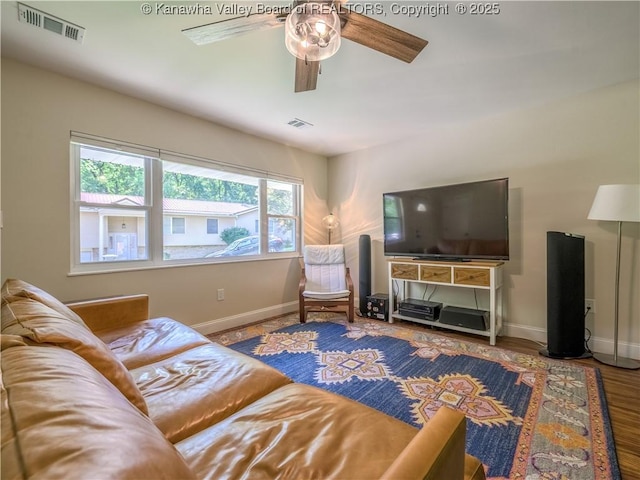 806 Whispering Way S, Charleston, WV 25303 - living area featuring a ceiling fan and wood finished floors