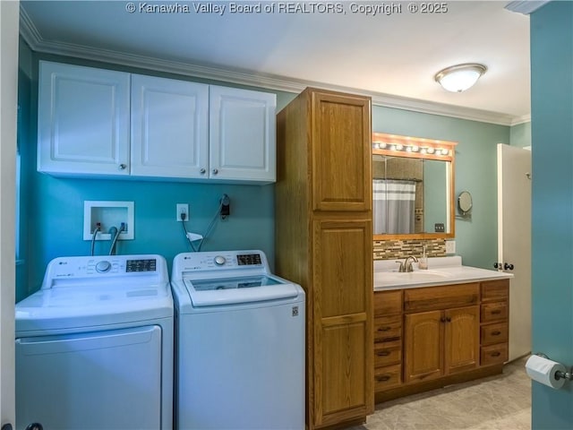 806 Whispering Way S, Charleston, WV 25303 - laundry area with separate washer and dryer and ornamental molding