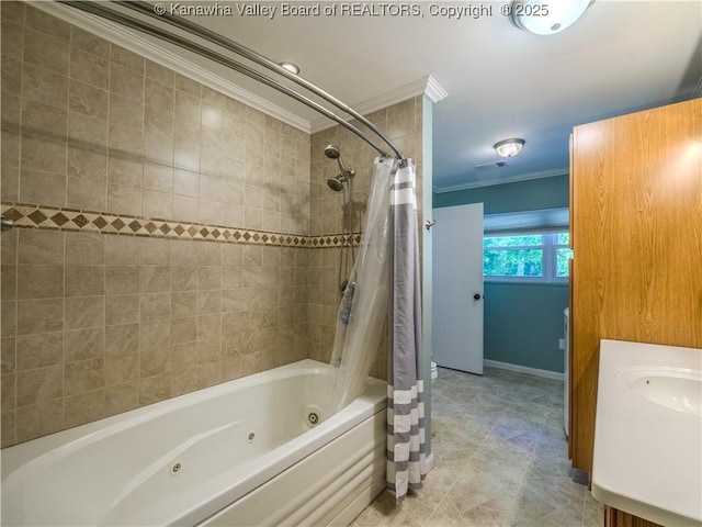 806 Whispering Way S, Charleston, WV 25303 - full bathroom with ornamental molding, a combined bath / shower with jetted tub, and vanity