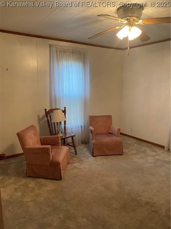 510 S Railway St, Cedar Grove, WV 25039 - sitting room featuring crown molding, carpet floors, and ceiling fan