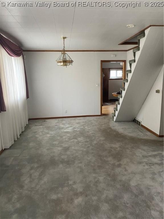 510 S Railway St, Cedar Grove, WV 25039 - unfurnished living room with stairway and baseboards